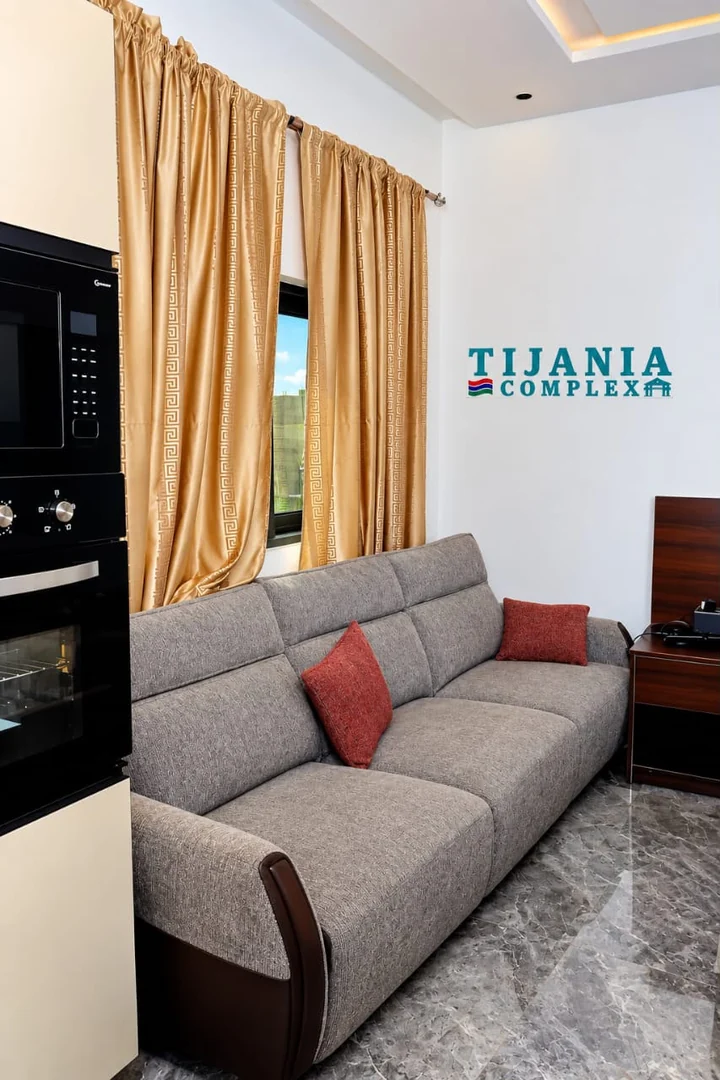 Enhanced one-bedroom apartment living area