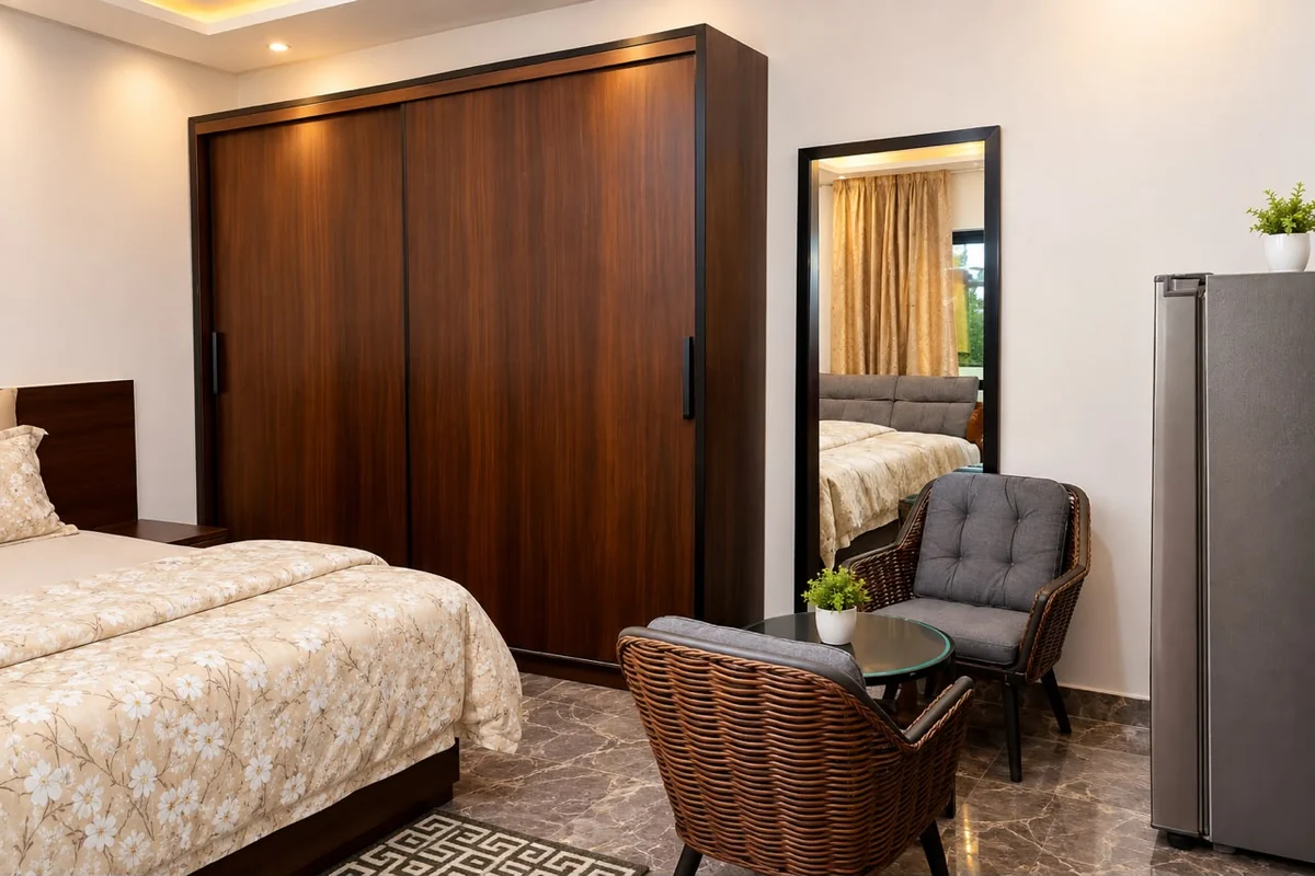 Interior of an identical one-bedroom apartment